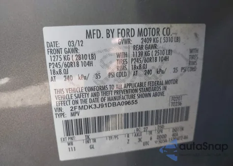 2013 Ford Edge Sel z USA, uszkodzony, nr VIN 2FMDK3J91DBA09655